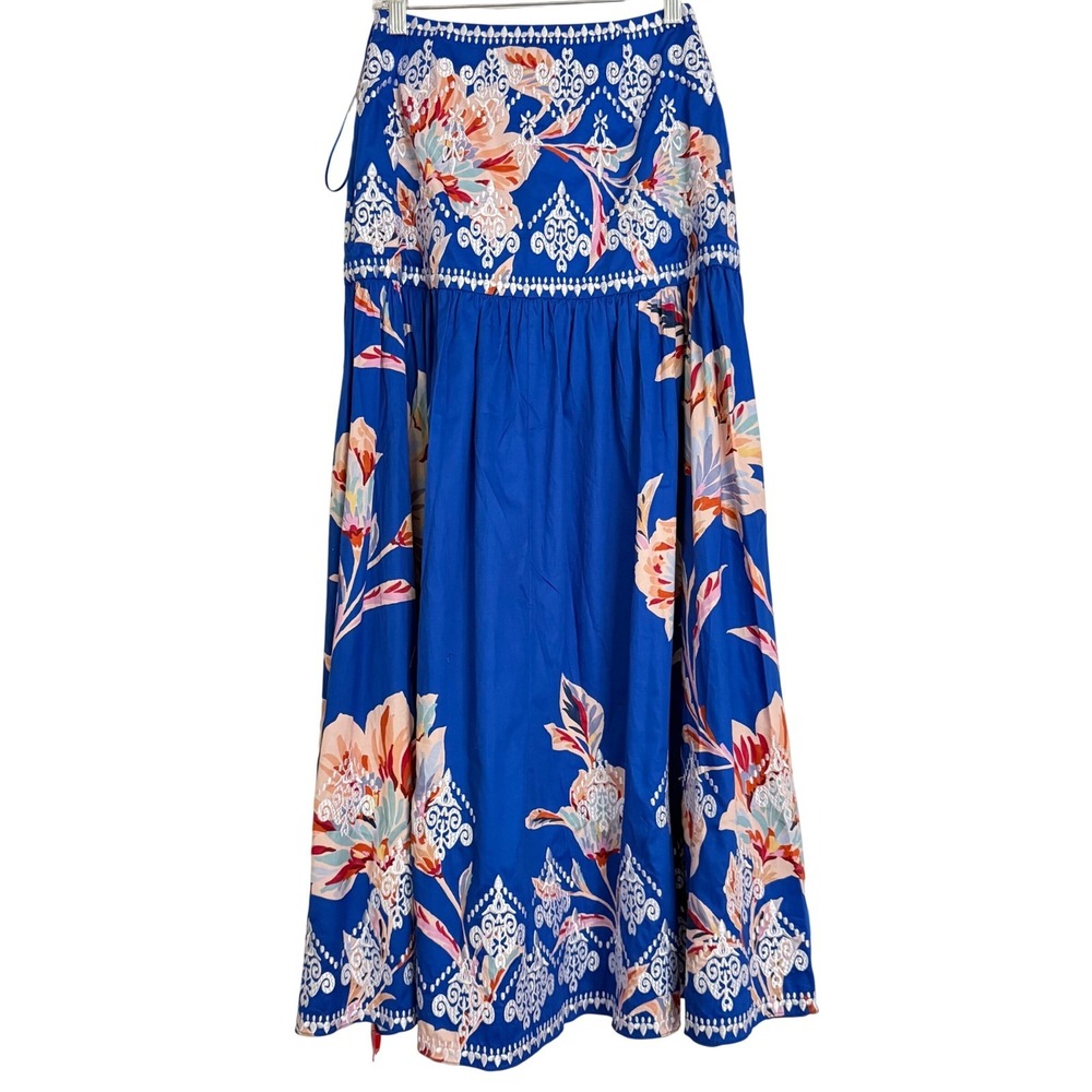 NWT $700 Figue Myra Skirt Blue Floral Embroidered Maxi Tiered Resortwear  2 - Picture 3 of 4